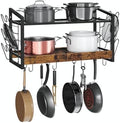 CHOEZON Hanging Pot Rack, Pot Rack Wall Mounted, 2-Tier Kitchen Pot and Lid Organizer, Wall-Mounted Pot Rack with 12 Hooks, for Kitchen Storage of Pots, Pans, Utensils, Rustic Brown TPR02BF by Choezon