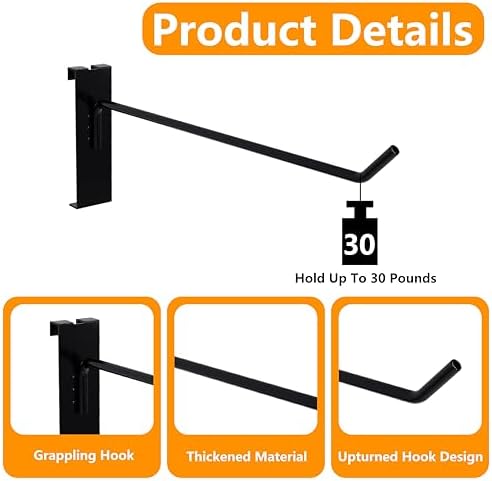 12 Inch Grid Wall Hooks, Black, 100 PCS Metal Gridwall Panel Hook - Image 2