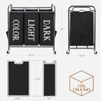 STORAGE MANIAC 3 Section Laundry Sorter Rolling Laundry Hamper, Label Black - Image 3