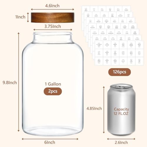 KEYWING 1 Gallon Glass Jars w/Acacia Lids for Flour & Rice Containers 2Pcs - Image 2