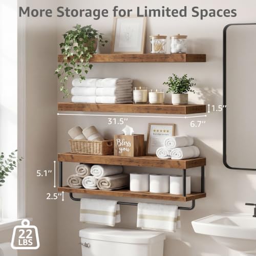QEEIG Long Bathroom Floating Shelves Over Toilet (Brown, Set of 3, 31.5") - Image 3