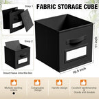 Teenyyou 10 Pack Fabric Storage Cubes 11 Inch Collapsible Cube Bins with Label Window & Handle Foldable Organizers Baskets for Shelf Closet Nursery Kids Room Clothes Book Toy(Black) - Image 3
