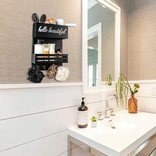 2Tier Black Wooden Hair Dryer Holder Wall-Mounted Organizer - Image 6