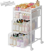 JKsmart Rolling Makeup Cart Organizer with 3 Drawers, Cosmetics Display with Dividers, Floor Skincare Storage with Wheels, Versatile Vanity Organizer for Nail Polish Perfume Brush Hair Tool, White by JKsmart