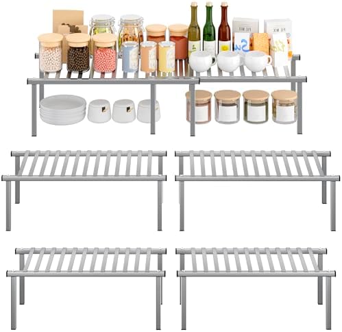 STORAGE MANIAC Expandable Cabinet Organizer Shelf, Set of 4, Gray by STORAGEMANIAC