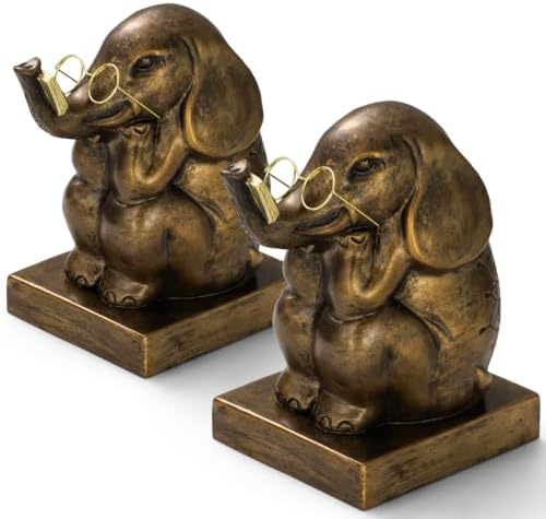 Bookends, Resin Book Ends for Shelves, Heavy Duty Decorative Vintage Bookends, Creative Book Stopper Holder Decor for Desk Home Office, Gifts (Elephant) by CAMEDO+HOME