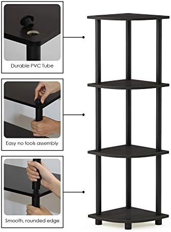 Furinno TURN-N-TUBE Corner Shelf, 4-Tier Corner Bookshelf, Display Storage Shelves with Open Shelves, for Organization and Storage, Living Room, Home Office, Garage, Espresso - Image 6