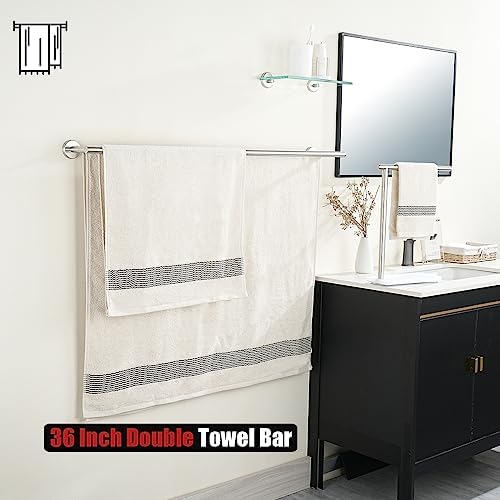 JQK Double Bath Towel Bar, 39 Inch 304 Stainless Steel Thicken 1mm Towel Rack for Bathroom, Bath Towel Holder Brushed Wall Mount, Useable Length 36 Inch, TB100L36-BN - Image 5