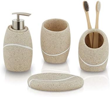 ZCCZ Bathroom Accessories Set 4 Pcs, Décor Bathroom Vanity Countertop Accessory Set with Soap Dispenser, Toothbrush Holder, Bathroom Tumbler and Soap Dish, Caramel Sandstone by zccz