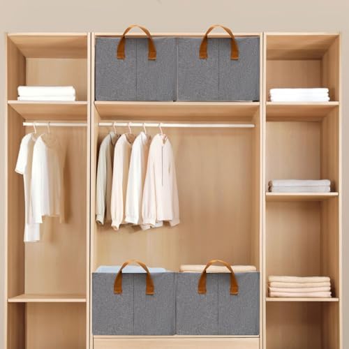 SNWDN 6 Pack Closet Cloth Storage Bins with Handles（ Gray 15''L x 10.2''W x 8.2''H） - Image 5