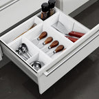 Bamboo Drawer Organizer,5 PCS White Bathroom Tray&Desk Organizers and Storage,Cabinet Divider With Removable Silverware Organization for Kitchen,Utensils,Junk,Office,Makeup - Image 5