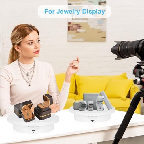 2 in 1 Motorized Rotating Display Stand with 5.74 /8.66 inch Replacement Cover, Remote Control 360 Degree Electric Turntable Display Stand Max 22lbs Load Auto Lazy Susan for Photography LiveStream - Image 3