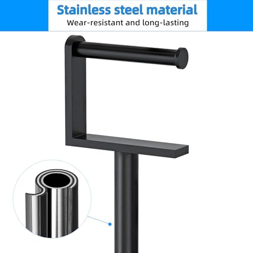 Heavy Duty Toilet Paper Holder Stand, Stable Weighted Base Toilet Paper Holder Free Standing, Stainless Steel Bathroom Free Standing Toilet Paper Roll Holder, Matte Black Tissue Rack - Image 3