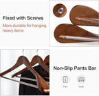 TOPIA HANGER Wide Shoulder Wooden Hangers, Suit Hangers with Non Slip Pants Bar & 360° Swivel Hook, Solid Wood Heavy Duty Coat Hanger, 10 Pack (Walnut)-CT02WA-10 - Image 4