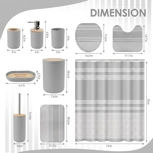 Bathroom Decor and Accessories Set of 10, Striped Grey - Image 3