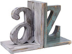 MyGift Wood Bookends, Book Ends for Shelves with Decorative White and Blue Alphabet A and Z Design, Book Stopper for Heavy Books, Home Office Desktop Decor, Vintage - Image 5