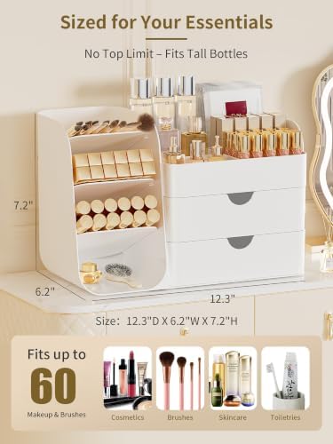 Booklov Small Makeup Organizer for Vanity Countertop, White - Image 2