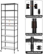 SINGAYE 8 Shelves Storage Wire Shelf Closet Metal Shelving Pantry Wheels - Image 6
