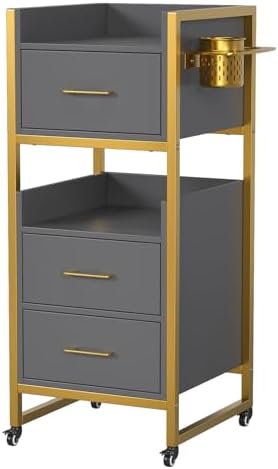 OmySalon Salon Trolley Cart, Hair Styling Station with 3 Drawers, 2 Open Shelf & Tool Holders, Mobile Barber Storage Cabinet Utility Trolley for Beauty Salon Spa, Gery by OmySalon