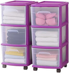 HOMZ Drawer Tower, 3-Tier Storage Cart w/Removable Wheels, Purple, 2 Pack by Homz