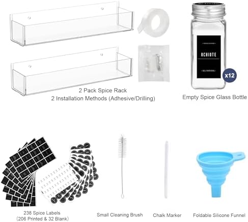 PMMASTO 2-Pack Clear Acrylic Self-Adhesive Spice Racks with 12 Empty Jars - Image 3