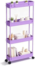 SPACELEAD Slim Storage Cart 3 Tier,Bathroom Organizer Rolling Utility,Mobile Shelving Unit Slide Out for Office, Kitchen, Laundry Room & Narrow Places,Purple by Home
