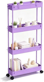 SPACELEAD Slim Storage Cart 3 Tier,Bathroom Organizer Rolling Utility,Mobile Shelving Unit Slide Out for Office, Kitchen, Laundry Room & Narrow Places,Purple by Home