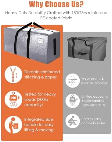 SWEET DOLPHIN 8 Pack 200LB Heavy-Duty Moving Bags with Wrap-Around Handles, Extra Large Storage Totes for Space Saving, Clothes Storage Bags, College Dorm Essentials, Multicolor, 24 Gal - Image 7
