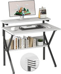 COTUBLR Small Desk, Small Computer Desk for Spaces, 27.5 Inch Computer Desk with Adjustable Monitor Stand, Compact Desk with Storage for Bedroom Home Office, White Tabletop+Black Frame by COTUBLR