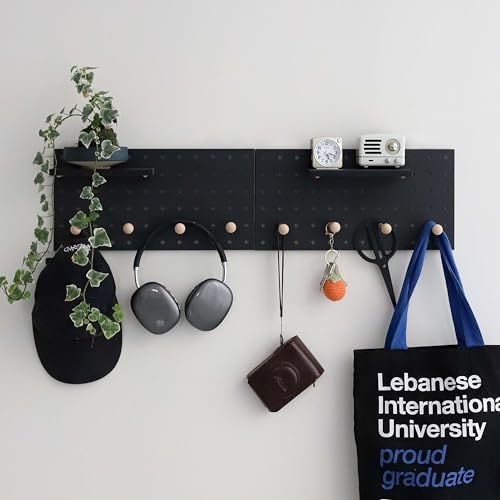 Wooden Pegboard Accessories Set: Modular Wall Hooks & Shelf for Garage, Office & Home Organization(Black Colored Finish-B) - Image 3
