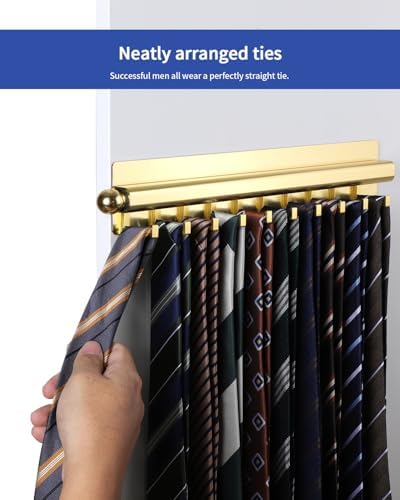 BaiNong Adhesive Valet Rod for Closets Pull Out 16.5" Gold with 10 Hooks - Image 5