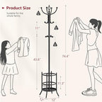 Tajsoon Coat Rack with Umbrella Holder, Coat Stand With 16 Hooks, Black - Image 2