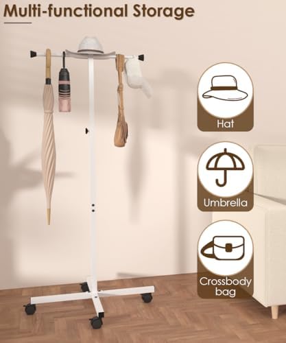43-49 Inch Adjustable Shopping Bag Rack with Wheel, Heavy Duty Metal T-shaped Grocery Bag Holder for Retail Stores, Large Bag Display Stand for Malls,Vendor,Boutique,Trade Show, 2 Arms,White - Image 6