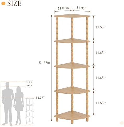 MaxSmeo Corner Bookshelf, 5-Tier Corner Shelf Stand, Modern Corner Plant Shelves with Storage, for Bedroom, Bathroom, Kitchen, Living Room (Rustic Walnut) - Image 3
