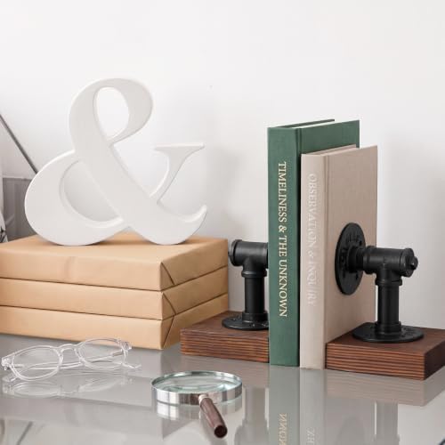 Dunzoom Heavy Duty Bookends for Shelves Industrial Metal and Wood Book Ends - Image 5