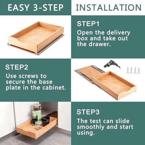 Pull Out Drawers for Kitchen Cabinets, Fully Assembled Wood Cabinet Pull Out Drawer, Pull Out Cabinet Organizer, Fast and Easy DIY Installation, 16”W x 21”D - Image 6