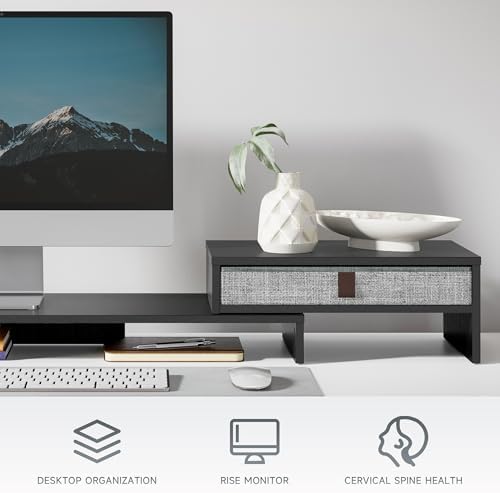 Fenge Triple Monitor Stand with Storage Drawer, Adjustable Length and Angle - Image 6
