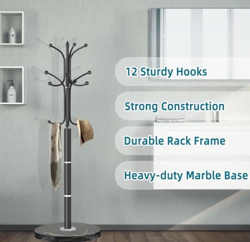 OIRUMIE Coat Rack,Coat Rack Stand with 12 Hooks,Coat Tree Stand for Corner - Image 4