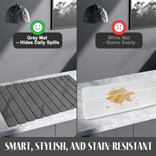 Large Stone Dish Drying Mat for Kitchen Counter, Quick Dry Dish Drying Mats, Foldable Absorbent Diatomaceous Earth Mats for Dishes Bottles Cup, Match Any Countertop (Gray Marble 28"×16" & 8"x4") - Image 4