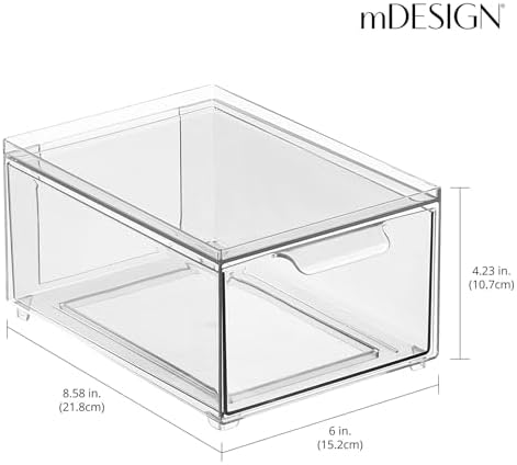 mDesign Stackable Storage Containers Box with 2 Pull-Out Drawers - Stacking Plastic Drawer Bins for Closet Organization, Linen, Coat, Bedroom or Entryway Closets - Lumiere Collection - 2 Pack - Clear - Image 3