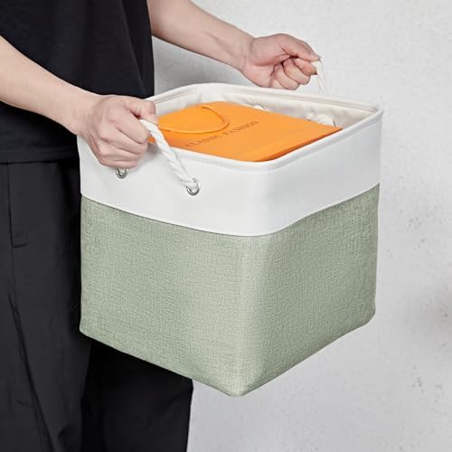 13 x 13 Inch Cube Storage Bins,Storage Cubes for Shelves，Foldable Organizer Boxes with Handles, Decorative Storage Basket for Organizing Clothes, Toys, Books(White&Green) - Image 6