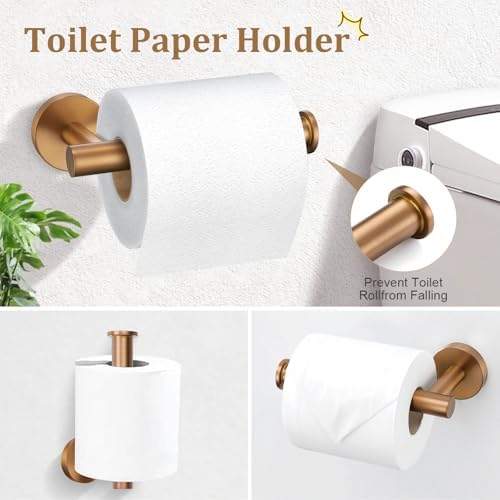 TURS Brushed Rose Gold 5 Piece Bathroom Hardware Set, SUS304 Stainless Steel 23.6 Inch Bath Towel Bar Set, Round Bathroom Accessories Kit Wall Mounted - Image 4