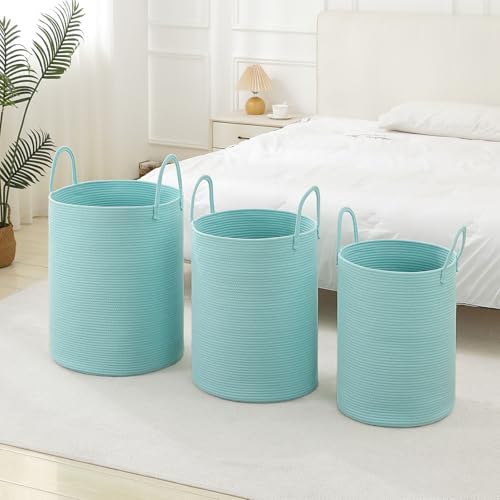 Laundry Basket Hamper Tall Rope Storage Woven for Blanket toys Dirty Clothes in Living Room Bathroom Bedroom (Cyan, 80L/21.3Gal) - Image 4