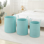 Laundry Basket Hamper Tall Rope Storage Woven for Blanket toys Dirty Clothes in Living Room Bathroom Bedroom (Cyan, 60L/15.8Gal) - Image 3