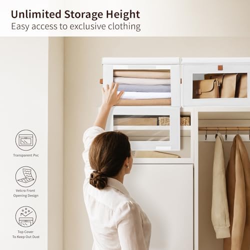 Homsorout Large Closet Storage Bins - Collapsible Clothes Organizer with Handles & Window, Decorative Boxes with Lids, Linen Closet Organizers for Living Room, Dorm, 8 Pack, White - Image 2