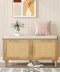 Akxomel 39.4" Rattan Shoe Storage Bench 2 Doors Wooden Entryway Bench Oak by Akxomel
