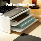 Fenge 14.3-Inch Monitor Stand with Slide-Out Trays, Wood & Metal Desk Shelf - Image 4