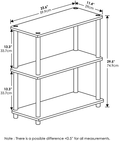 Furinno TURN-N-TUBE Storage Shelves, 3-Tier Book Shelf, Corner Shelf, Toolless Open Shelves, for Organization and Storage, Living Room, Garage, Home Office, Light Cherry - Image 2