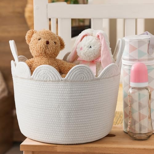 LemonRoad Round Woven Basket White, 16" L X 16" W X 14" H - Image 4