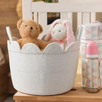 LemonRoad Round Woven Basket White, 16" L X 16" W X 14" H - Image 4